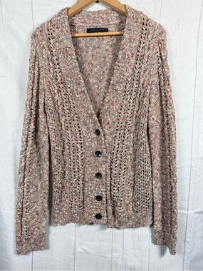 rag & bone Speckled Open-Knit Button Cardigan sweater in quail Size L